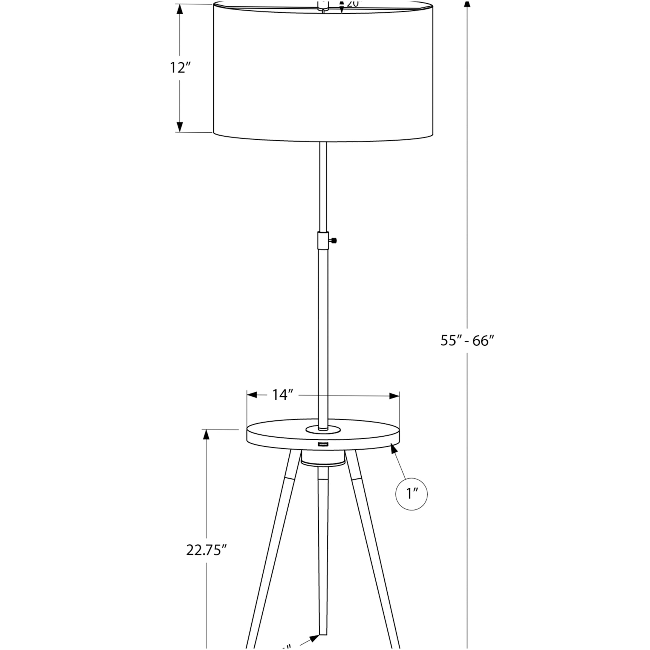 JERFIT Modern Tripod Floor Lamp with Side Table, Adjustable Reading Light for Living Room, Bedroom, Office, Gold Metal, Ivory Drum Shade