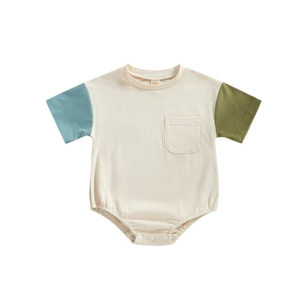 

IZhansean Newborn Baby Boy Girl Short Sleeve Block Bodysuit Romper One Piece Outfits Unisex Summer Clothes Blue Green 0-3 Months