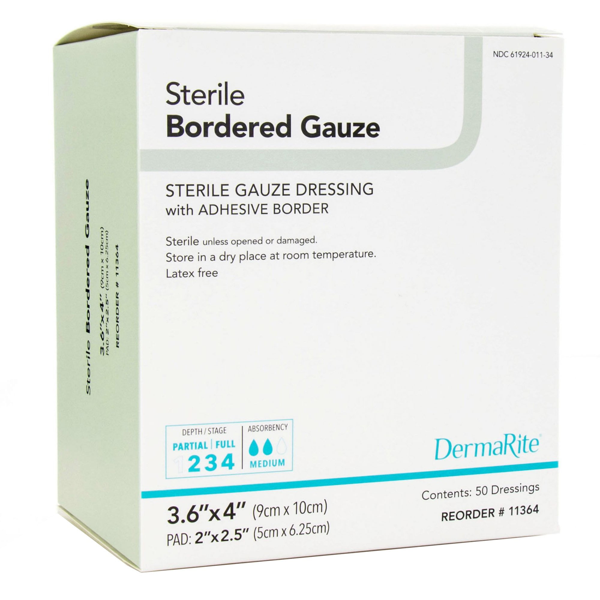 DermaRite Bordered Gauze White Gauze Adhesive Dressing Sterile 3-3/5 X 4 Inch 50 per Box