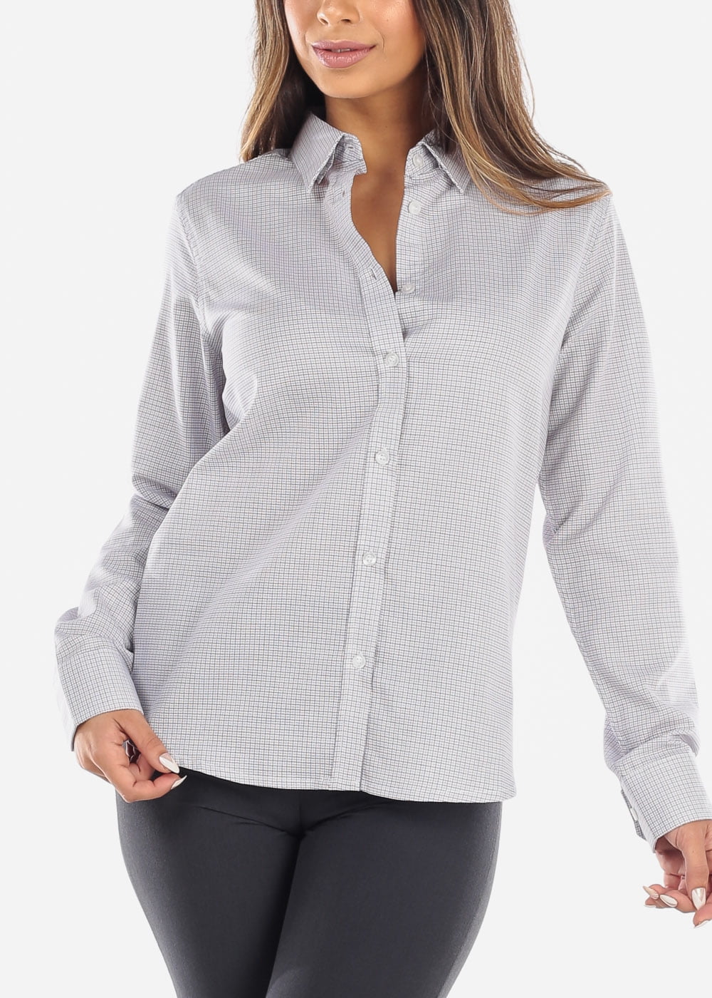 white checkered button up shirt