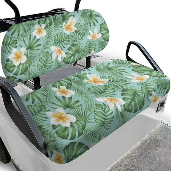 Yuyamidu Frangipani Golf Cart Seat Covers for 2-Person Seats Palm Leaves Car Seat Protector Green Golf Cart Back Rest Cover Set of 2, Easy to Install