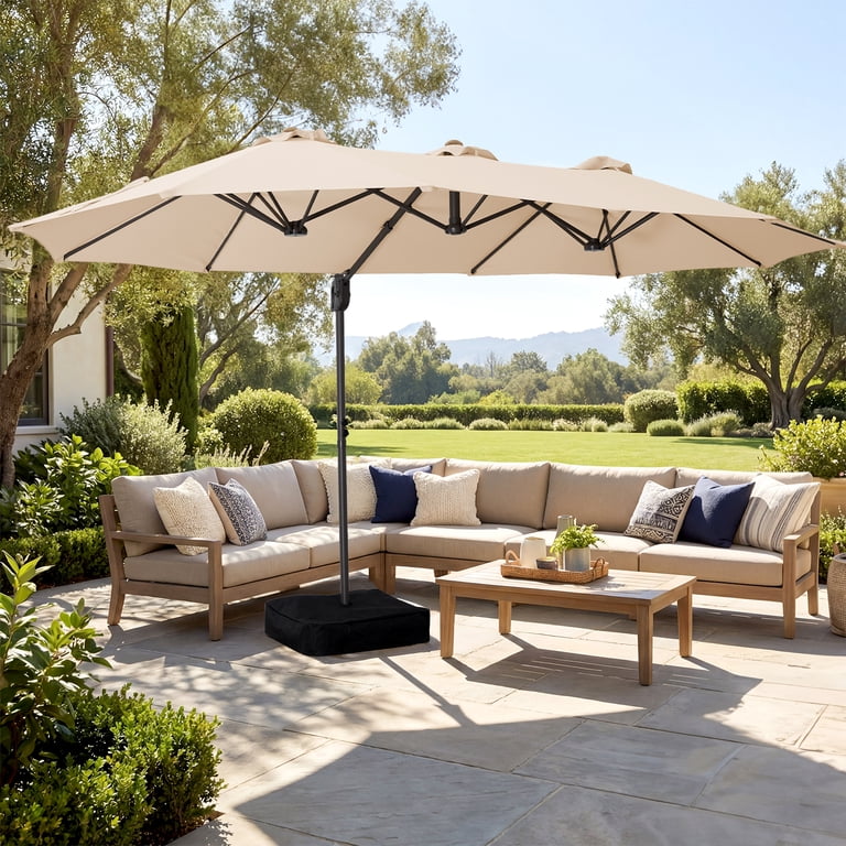 diy patio table umbrella DIY UMBRELLA STAND TABLE, I love a good diy thats beautiful & functional!  We wanted to add seating to this little corner of the deck with an umbrella  for shade. We are loving this chair set &