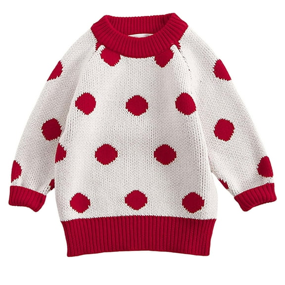 Odeerbi Infant Boys Girls Pullover Sweater Dots Printed Knit Jumper Tops New Spring Fall Baby Printing Round Neck Winter Warm Pullover Sweater White