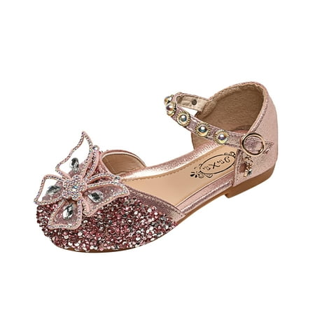 

Fimkaul Baby Sneakers Girls Pearl Crystal Bling Bowknot Single Princess Sandals Dancing Shoes Pink