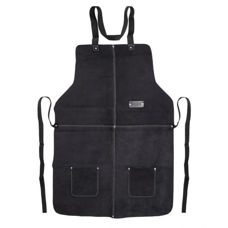ToolTreaux Unisex Large Black Leather Workshop Apron Full Body with Pockets