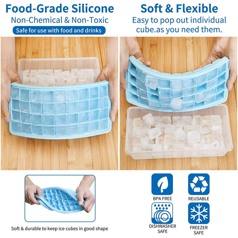 Ice Cube Tray, Missfeel 2 * 24 Ice Cube Tray With Lid, Ice Trays For  Freezer Comes With Ice Bin, Ice Lid and Tongs, Press to Release All Ice  Flexible