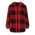 thumbnail image 6 of Arlun Womens Christmas Plaid Sherpa Coats Casual Loose Soft Cozy Long Sleeved Hooded Jackets Winter Thermal Fuzzy Cardigan Overcoats with Pockets for Cold Weather Red XL, 6 of 6