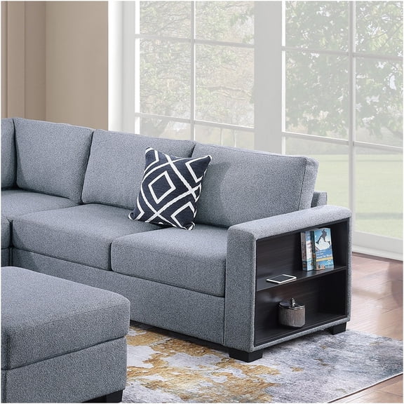 JERFIT Modern L-Shaped Sectional Sofa Set with Storage Shelves and Ottoman, Boucle Upholstery, Gray 4-Piece Living Room Couch