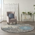 thumbnail image 2 of 8â€™ Round Charcoal and Blue Big Flower Area Rug, 2 of 6