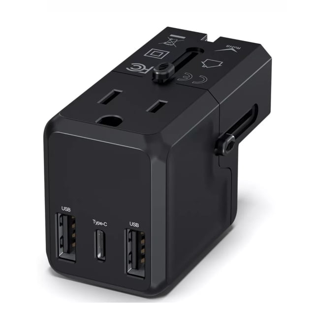 Adaptador De Viaje Enchufe Universal Clavija Usb Cargador Negro