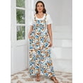 thumbnail image 5 of SHOWMALL Women’s Plus Jumpsuits Summer Boho Casual Wide Leg Overalls Blue Yellow Inks 4X Floral Print Baggy Rompers with Pocket, 5 of 7