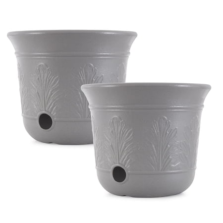 Suncast CPLHPL100 300 Foot Heavy Duty 5 Gallon Decorative Resin Garden Hose Planter for Expandable and Lightweight Hoses, Gray, 2 Pack