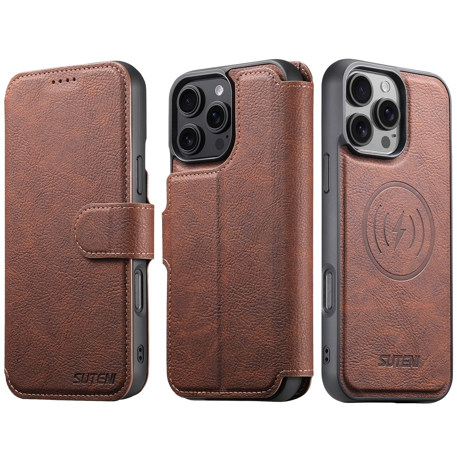 For iPhone 15 Pro Max Wallet Phone Case,Magnetic Detachable PU Leather Flip Design,Compatible with Mag-Safe,With Card Slots,Kickstand,Magnetic Closure Shockproof Anti-Fall Rugged Phone Case,Brown