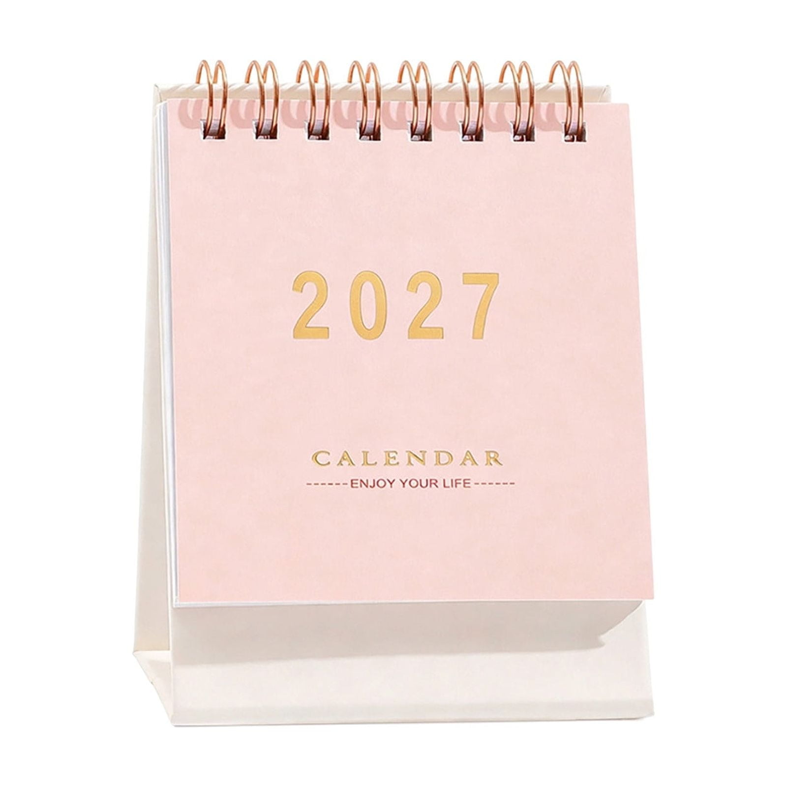 Desktop Small Standing Calendar Minimalist Thick‑Paper Monthly Schedule Planner Metal‑Binding Foldable‑Stand Desk Organizer for Office Home Planning 2.5X3X4.7In Pink