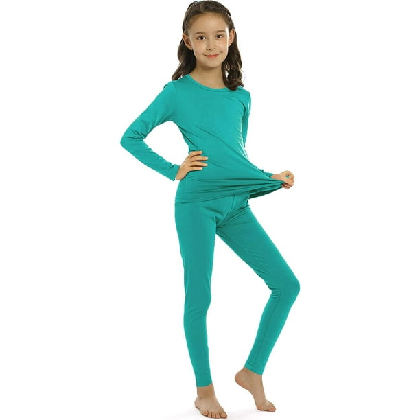 Girls Thermal Underwear Set Kids Long Johns Fleece Lined Base Layer Top &  Bottom