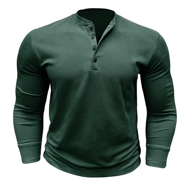 Camiseta de manga larga con botones y color liso para hombre, para otoño, mezcla de poliéster, cómoda e informal, varias tallas disponibles.