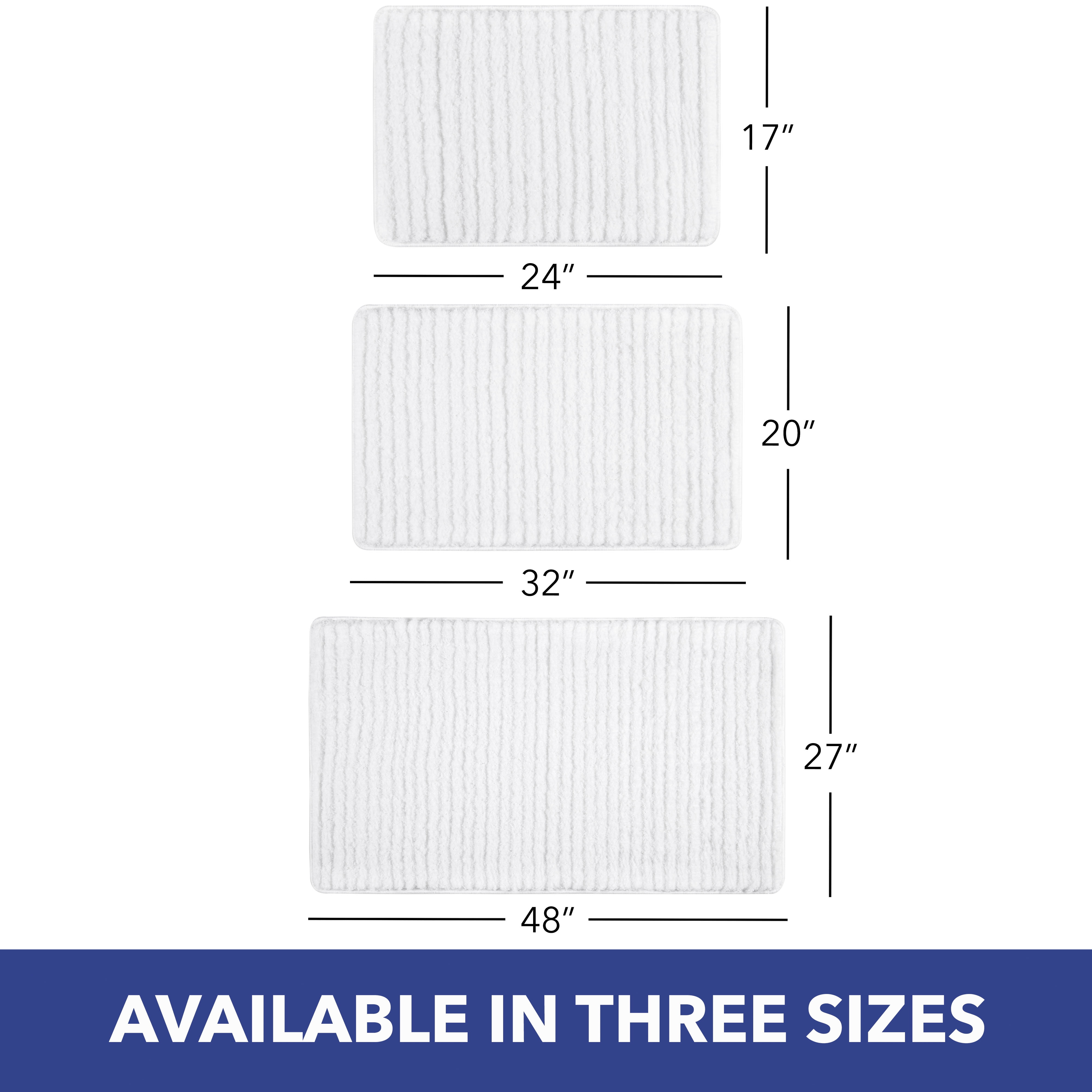 Sohome Chino Striped Machine Washable Bath Mat, White, 27"x48"