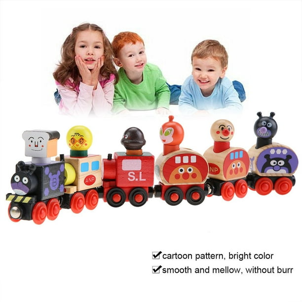 Mini train magnétique en bois jouet enfants blocs de véhicules de dessin  animé éducatifs 