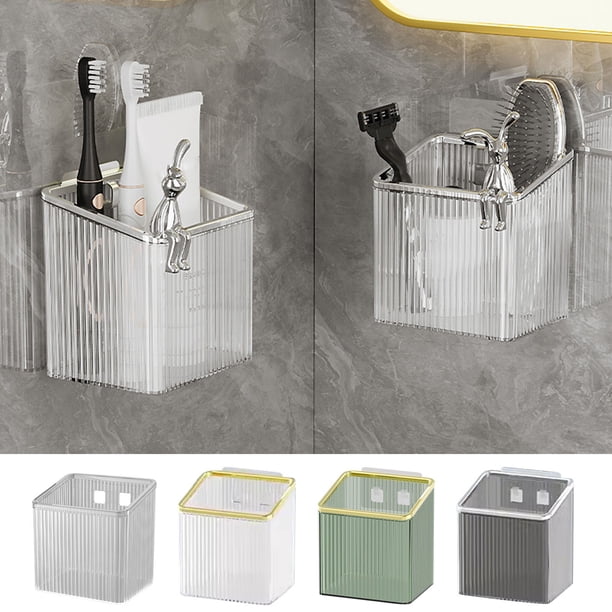 Portapeines para el baño en la pared - Soporte para cepillo de dientes para pasta de dientes, organizador perforado para encimera, recipiente de plástico 9,4x11,2x11,7 cm