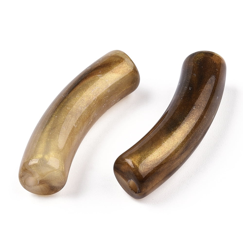 Opaque Acrylic Beads Two Tone Color with Glitter Powder Curved Tube Coconut Brown 32x10x8mm Hole: 1.8mm about 345pcs/500g