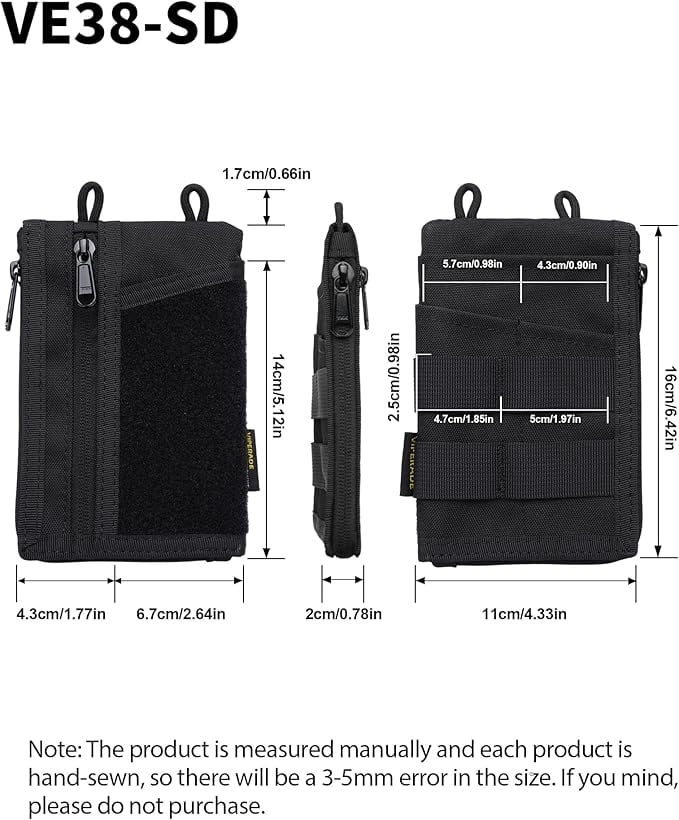 VIPERADE VE38 EDC Pocket Organizer, Slim EDC Wallet with 2 Zipper Pockets, EDC Pouch - 3 EDC Slots with 1 Larger Pocket for Flashlight, Multitool, Pen, Notebook