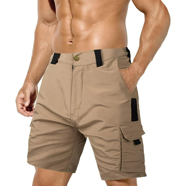 pstuiky Pantalones cortos cargo para hombre, Pantalones cortos de trabajo casuales con cintura elástica y cordón ajustable para hombre, color liso, con múltiples bolsillos