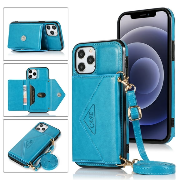 Feishell Crossbody Wallet Phone Case for Apple iPhone 11 Pro with Removable Shoulder Strap,for Women Girls,Magnetic Clasp Credit Card Slots PU Leather Kickstand Shockproof Phone Case,Blue