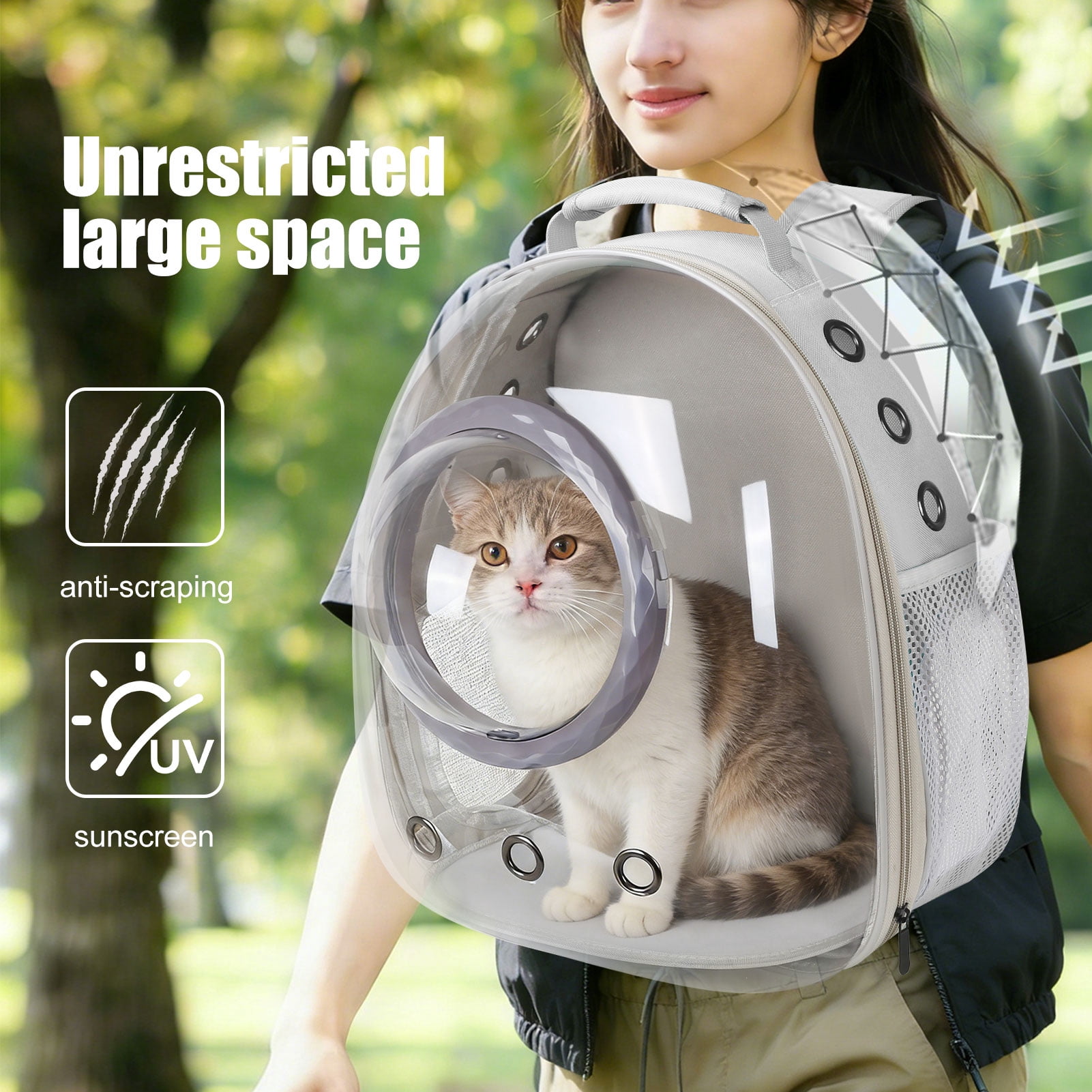 Space Capsule Bubble Dome Pet Carrier Backpack with Extra Soft Pillow, 12 lb Limit, Gray