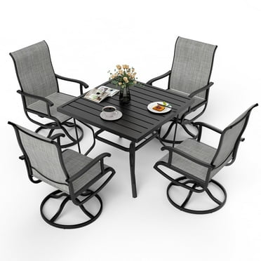Pamapic 4-Person Gray Square Outdoor Patio Dining Set with Swivel Chairs