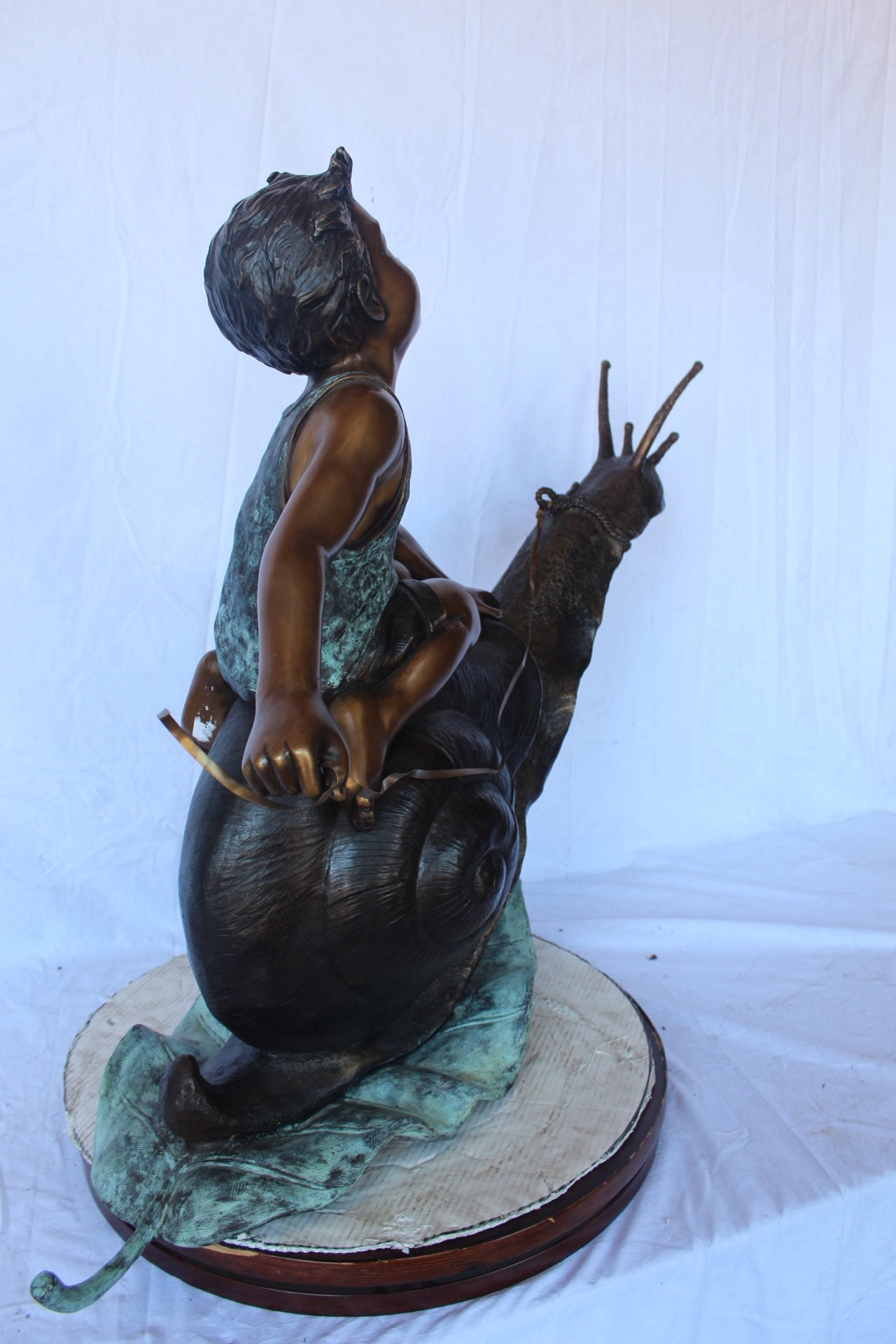 Nifao Happy Boy Riding Snail Outdoor Fountain Statue, Bronze Garden Water Feature Sculpture for Patio & Yard – Outdoor Garden Decor Sculpture, 42"L x 14"W x 34"H