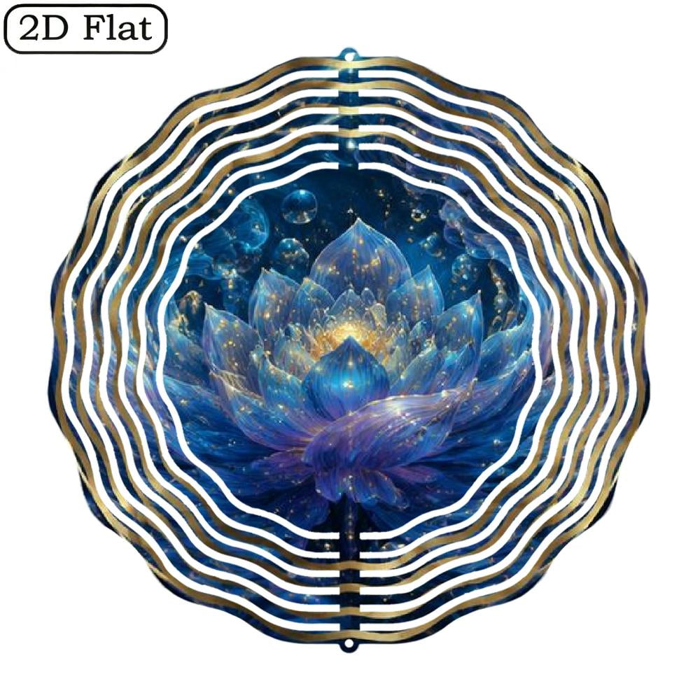 Blue Lotus Metal Wind Chime - Artisan Outdoor Garden Decor with Celestial Moon and Star Accents Melodic Wind-Powered Chime for Patio Yard or Seasonal Home Ornamentation D