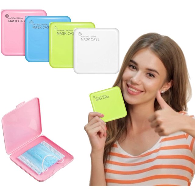 Caja de almacenamiento portátil de 4 piezas para máscaras reciclables Clip de almacenamiento Organizador de máscaras para prevención de contaminación de máscaras (4 multicolores blanco / rosa / azul / verde) BANYUO Electrónica