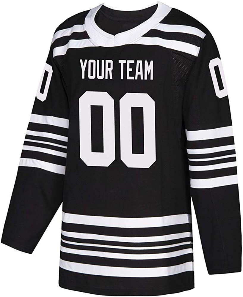  Pullonsy White Custom Ice Hockey Jersey for Men Women Youth  S-8XL Home Authentic Sewn Name & Numbers,Black-Silver : Sports & Outdoors
