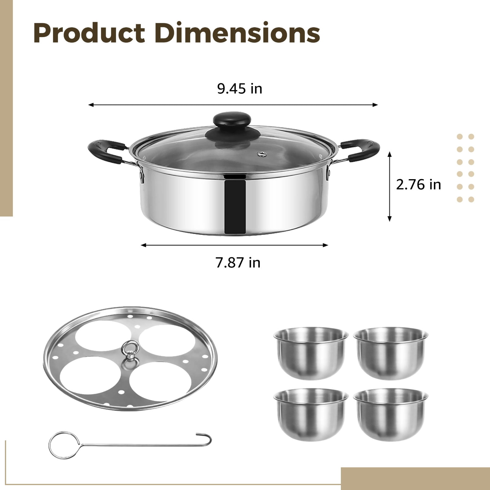 20 cm/7.87 in Stainless Steel Egg Poacher Pan, 4 Egg Poaching Cups for Easy Release, Tempered Glass Lid for Visible Cooking, Healthy Long-lasting, All Stovetops Compatible