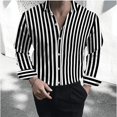 thumbnail image 4 of Camisa formal para hombre, con solapa abotonada, color negro y blanco, manga larga, cuello a rayas, ropa de trabajo para bodas, talla grande 5XL, 4 of 4