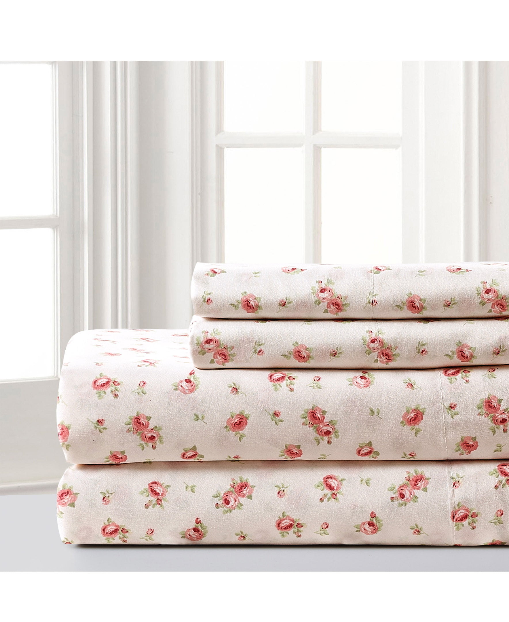 Amrapur Overseas White, Twin Luxuriously Soft 3-Piece 100% Microfiber Rose Printed Bed Sheet Set