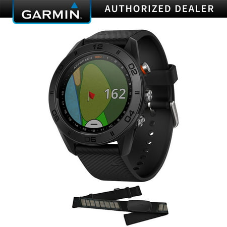 Garmin Approach S60 Golf Watch Black with Black Band (010-01702-00) with Garmin HRM-Dual Heart Rate