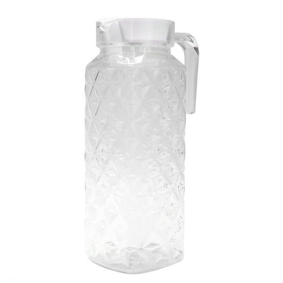 Acrylic Cold Glass Pitcher with Lid,Glass Water Pitcher Juice Kettle with Unique Diamond Pattern Bottle Beverage Pot Kettle Kitchen Utensils[Transparent 1.1L)]