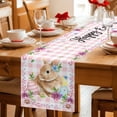 thumbnail image 5 of Happy Easter Table Runner 48 Inches, Cute Rabbits Daisy Flowers Leaves Eggs Pink Plaid Bed Runner Dresser Scarves Tabletop for Indoor Outdoor Parties/Ceremony/Banquet, 13" x 48", 5 of 8