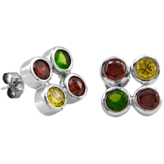 Flower Circle Stud Earrings Rodium Plated swarovski stones