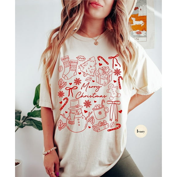 Merry Christmas T Shirt | Christmas TShirt | Y2K Christmas | Doodle Fall Shirt Tee