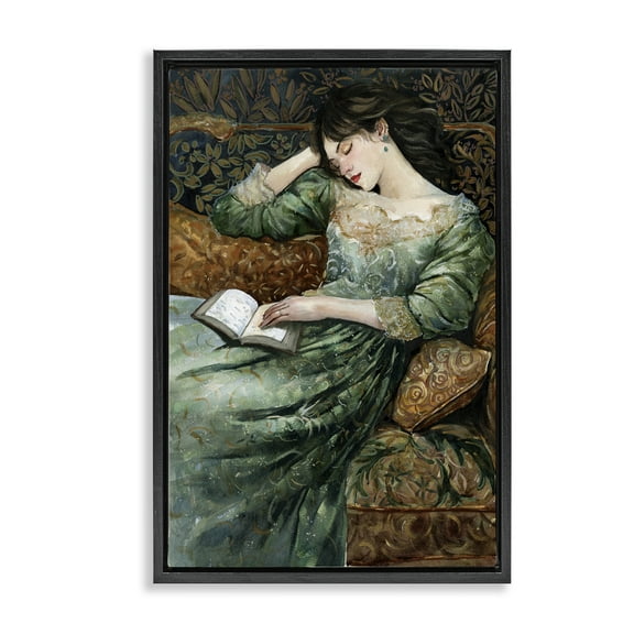 Stupell Industries Woman in Ornate Gown People Painting Black Floater Framed Canvas Art Print Wall Art, 17 x 25
