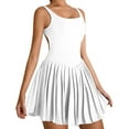 thumbnail image 2 of Womens Square Neck Tennis Dress Pleated Sleeveless Built in Shorts Golf Athletic Dress with Pockets Swan White L, 2 of 7