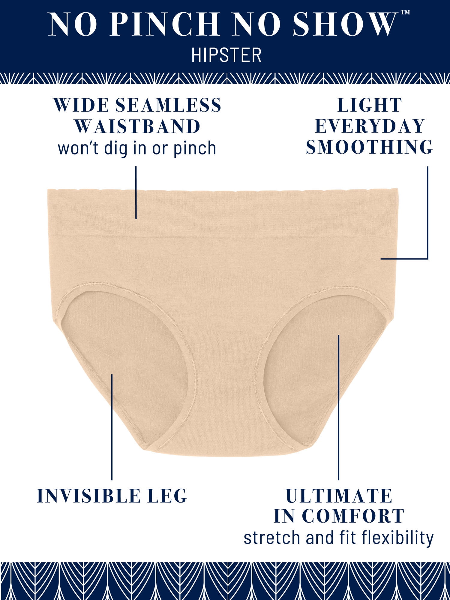 Vanity Fair Women's No Pinch No Show Seamless Hipster Underwear, 3 Pack
