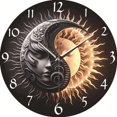 thumbnail image 1 of Reloj de pared con forma de sol y luna, 30 cm, silencioso, de MDF, que no hace tictac, 1 of 1