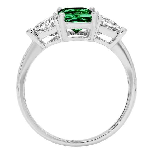 2.82 ct Emerald Cut Simulated Emerald Three-Stone Engagement Ring for Women in 18K White Gold