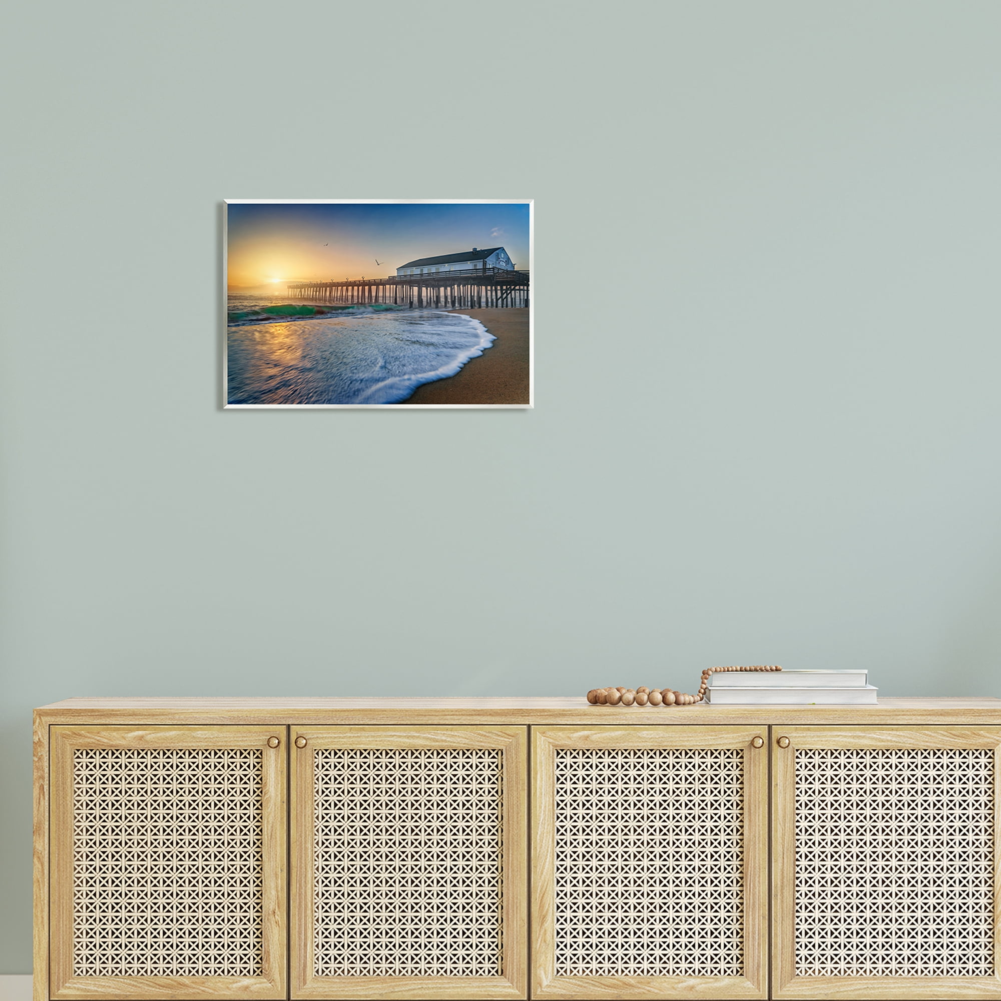 Stupell Sunlit Coastal Pier Ocean Foam Landscape Photography Wall Plaque Unframed Art Print Wall Art