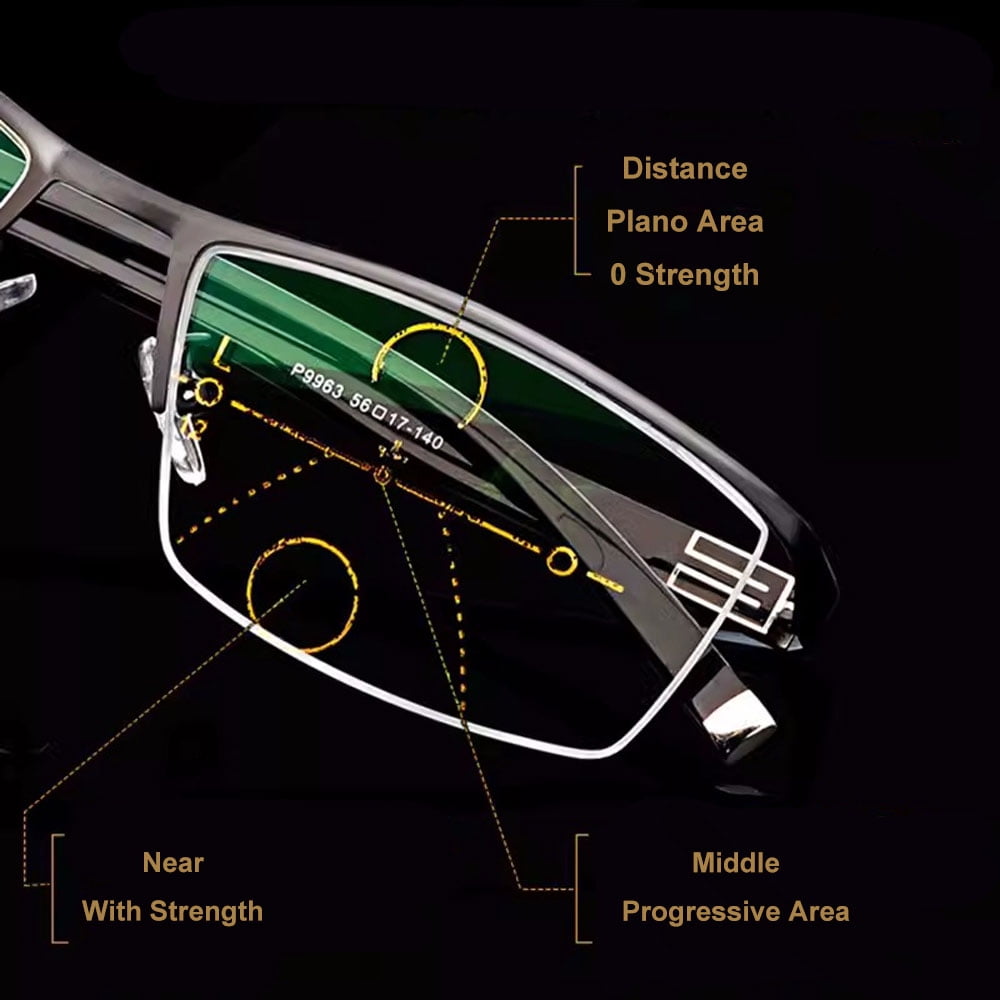 Men Black Half Rimless PROGRESSIVE Reading Glasses Multi-focal Business Flexible TR Lightweight Classic Readers +1.00