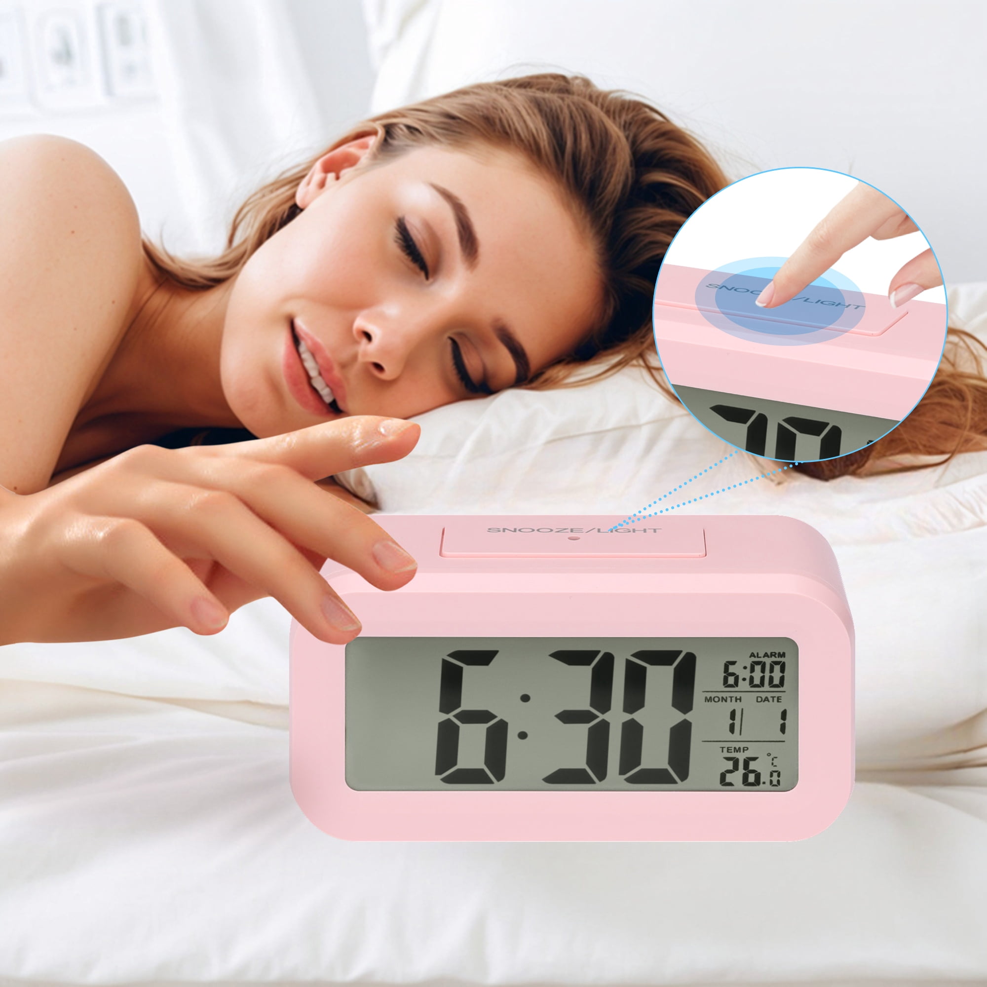 Unique Bargains 2 Pcs Small Digital Alarm Clock 5.5 x 2.8 x 1.8 in Pink/Blue