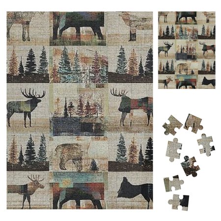 Palnkart Bear Moose Patchwork Wooden Jigsaw Puzzle Leisure Game Toy Gift for Family Friends 500PCS